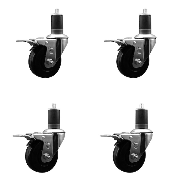 3-1/2'' Phenolic Swivel 1-5/8'' Expanding Stem Caster Set Total Lock Brake, 4PK